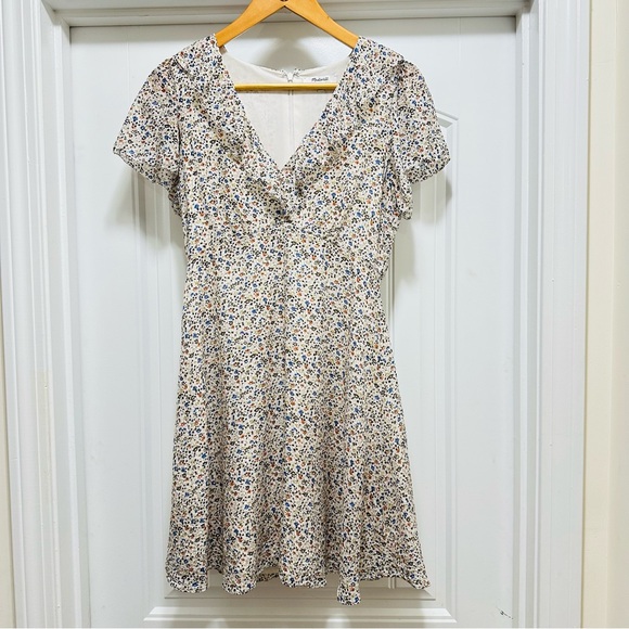 Madewell Floral Ruffle Neck Lined Short Sleeve Mini Dress Size 0 - Picture 5 of 10